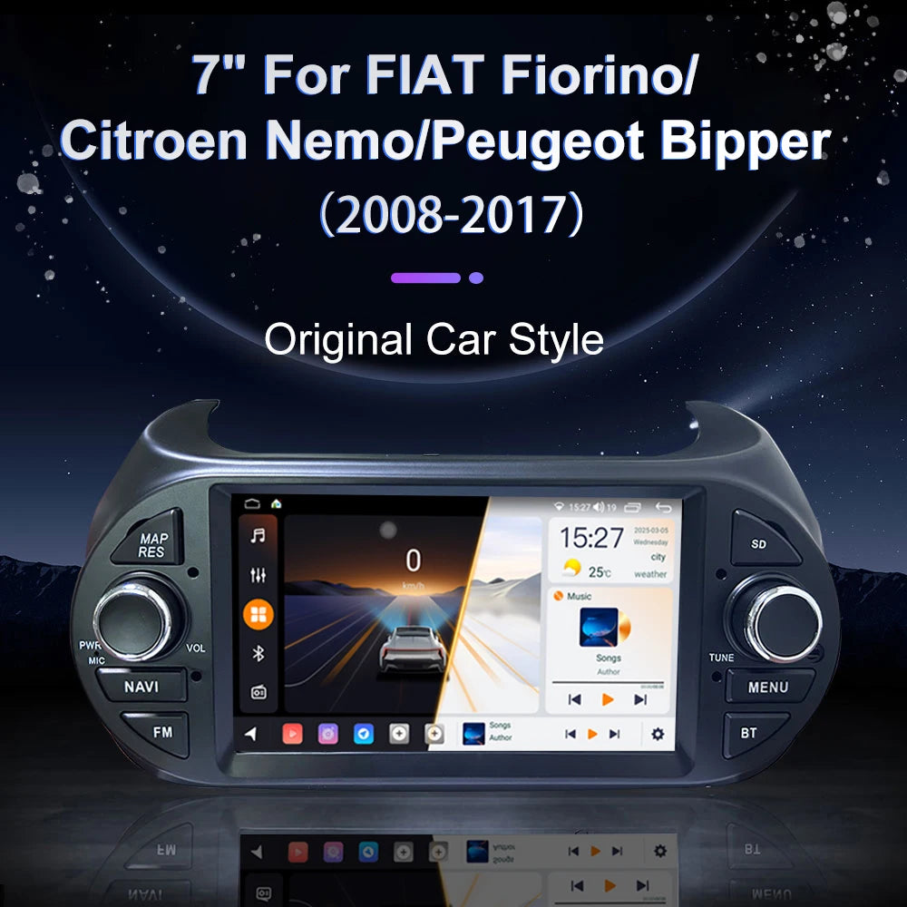 1din Android Auto 7" Screen For Fiat Fiorino Qubo Citroen Nemo Peugeot Bipper 2008 - 2017