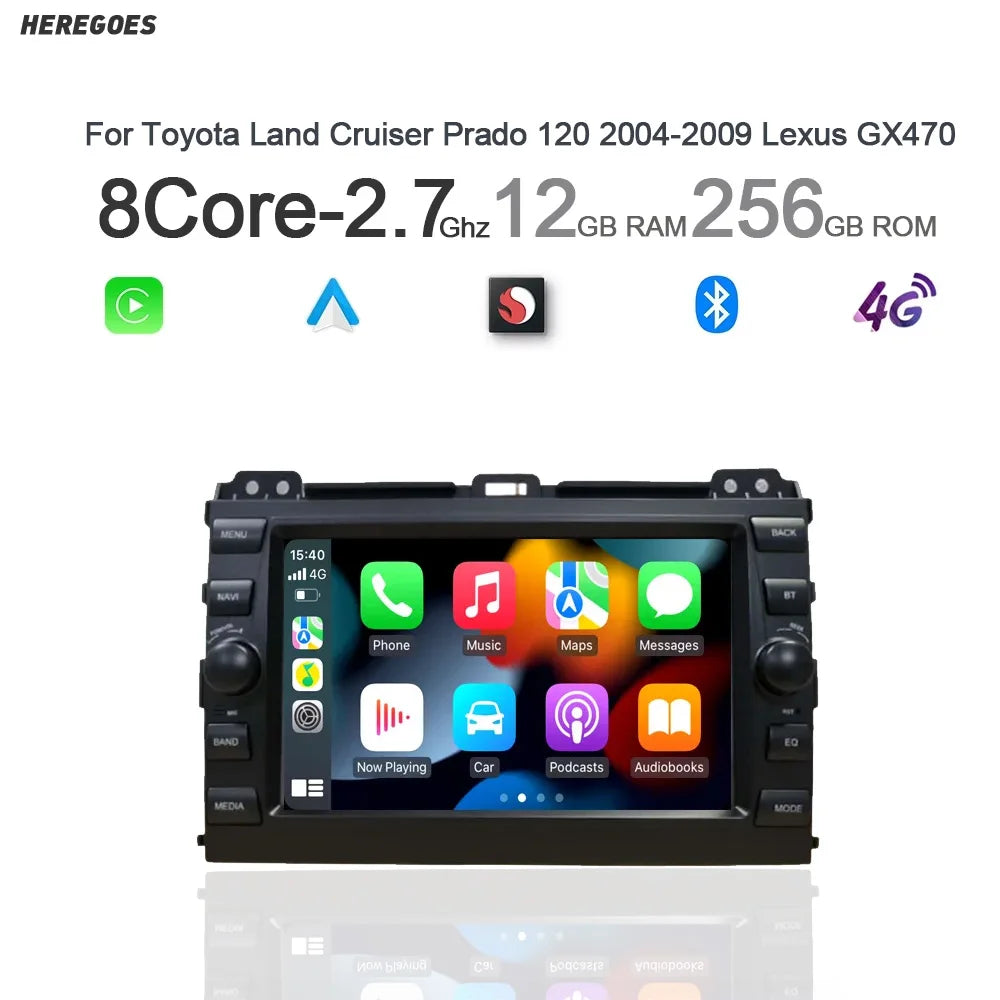 7" CarPlay Android 14.0 8G+128G GPS Car Radio Multimedia Player for Toyota Land Cruiser Prado 120 2004-2009 Lexus GX470
