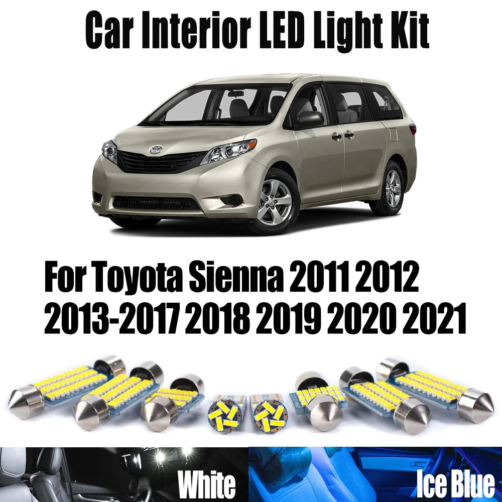 18-Piece LED Interior Light Kit for Toyota Sienna 2011- 2017 - Canbus Dome Map Door Trunk Bulbs | AUTOKITSHOP