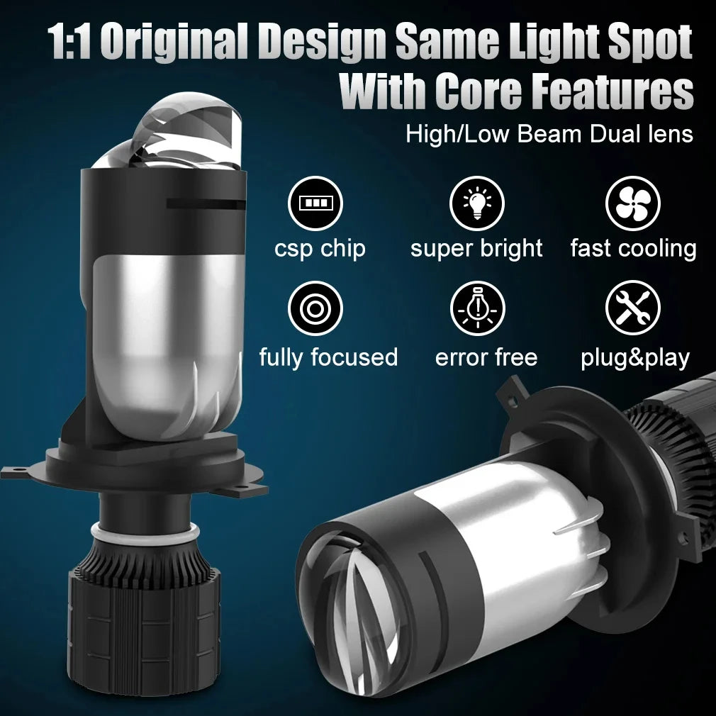 H4 Lens Headlights 300000LM Super Bright CSP Chips With Fan Fast Cooling 9003 HIB2 Bulbs C