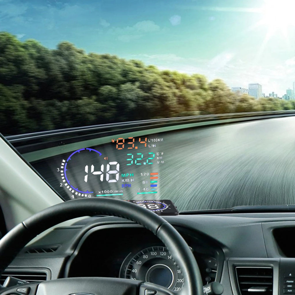 5.5Inch OBD II Car HUD Display Auto Windshied Reflective Screen Speed Display Speed Warning Spee - Automotive LED Light