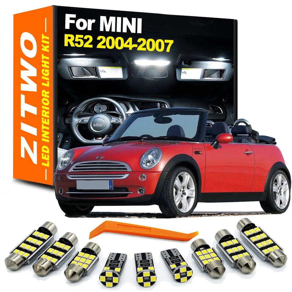 ZITWO 10Pcs Canbus For Mini R52 Cabrio Convertible 2004 2005 2006 2007 LED Interior Dome Map Light Door Foot Trunk Lamp Kit