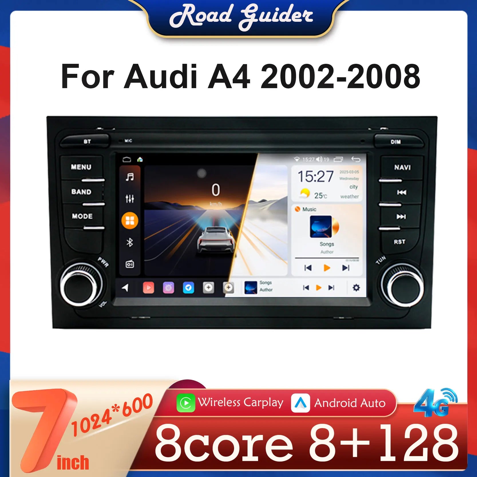Android 14 Car Radio 7" Screen For Audi A4 B7 B6 S4 RS4 2002-2008 Multimidia Player Wifi C