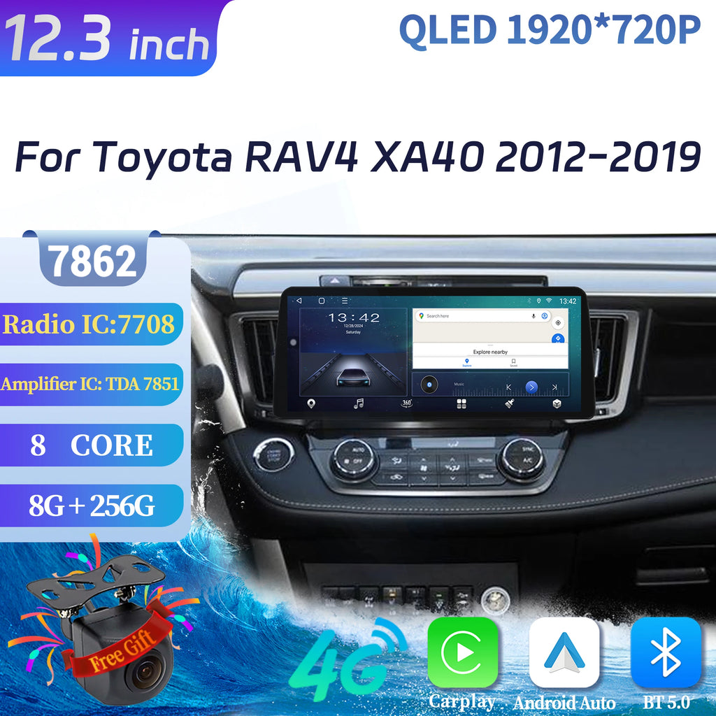 12.3 inch Car Radio Multimedia For Toyota RAV4 XA40 2012-2017 2018 2019 Android 14 Wireles