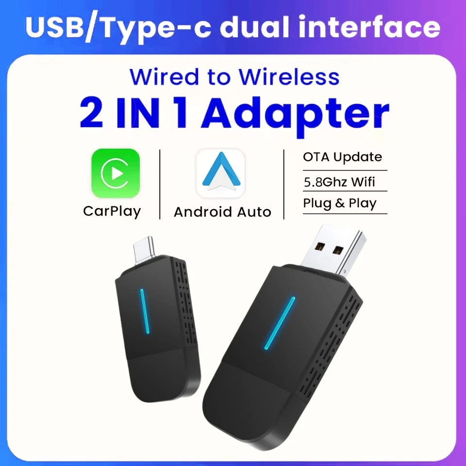 ANYFAR Dual Interface Wireless CarPlay Android Auto Wireless USB TYPE-C Adapter Smart Mini | AUTOKITSHOP