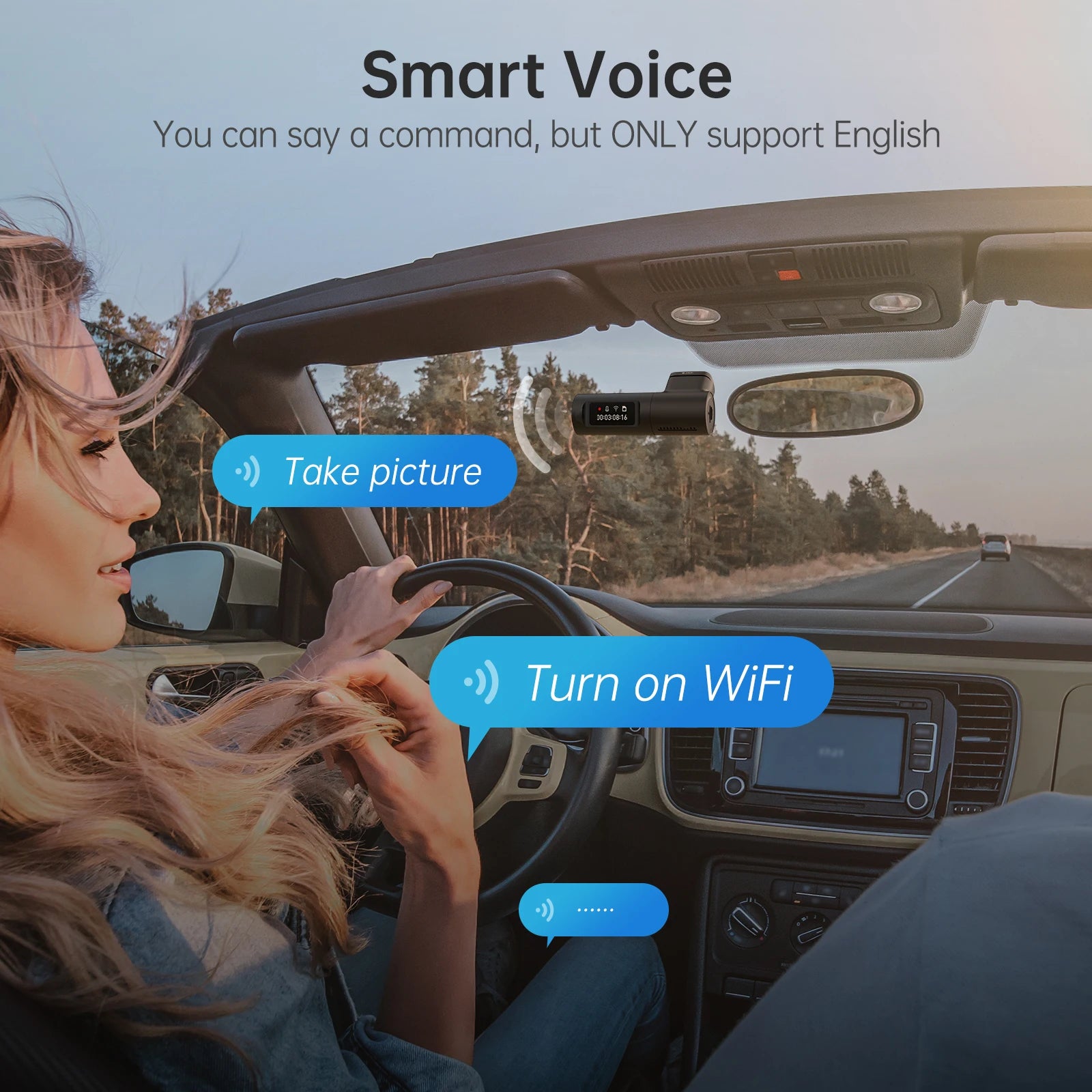 AZDOME M330 Car DVR 1296P Dash Cam Smart Voice Control WiFi Free APP G-sensor Emergency Record Parking Monitor Loop Recording