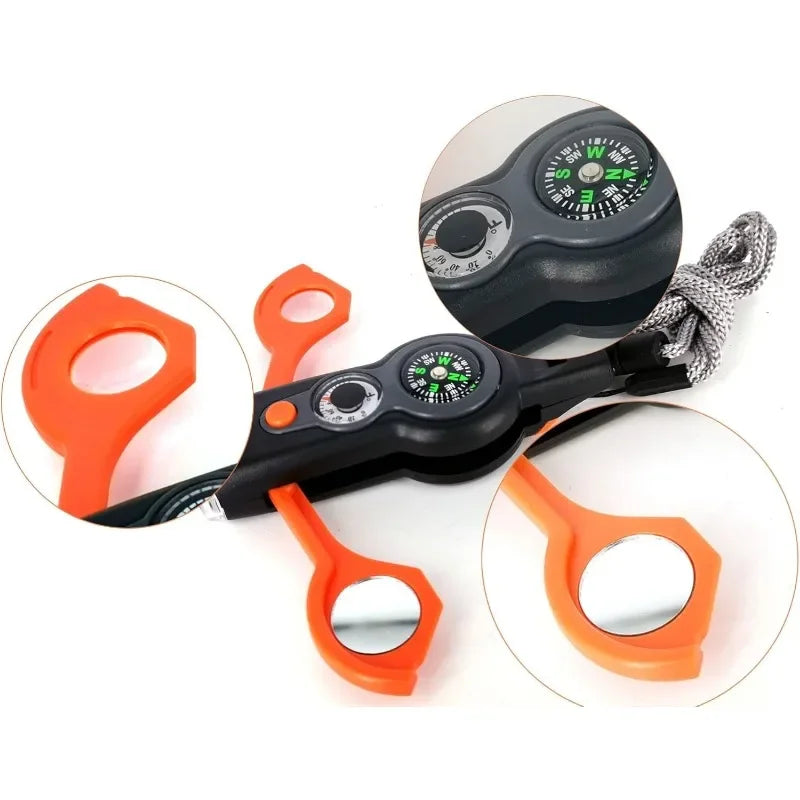7in1 Emergency Survival Function Whistle Outdoor Multifunctional Survival Whistle with Lanyard C - Automotive LED Light
