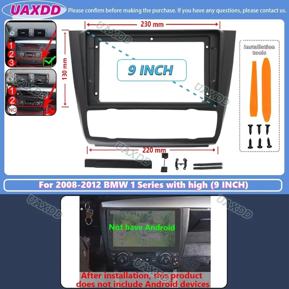 For 2008-2012 BMW 1 Series 9inch 2 Din Car stereo MP5 Android frame panel fascia cable har