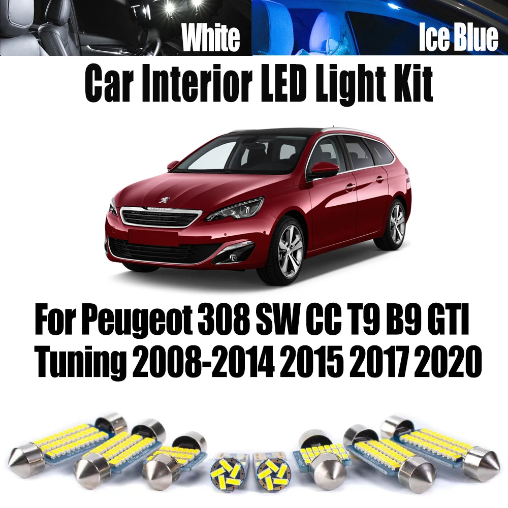 LED Interior Light Kit for Peugeot 308 SW CC T9 B9 GTI Tuning 2008-2012 - Canbus Dome Map Door Trunk Bulbs | AUTOKITSHOP