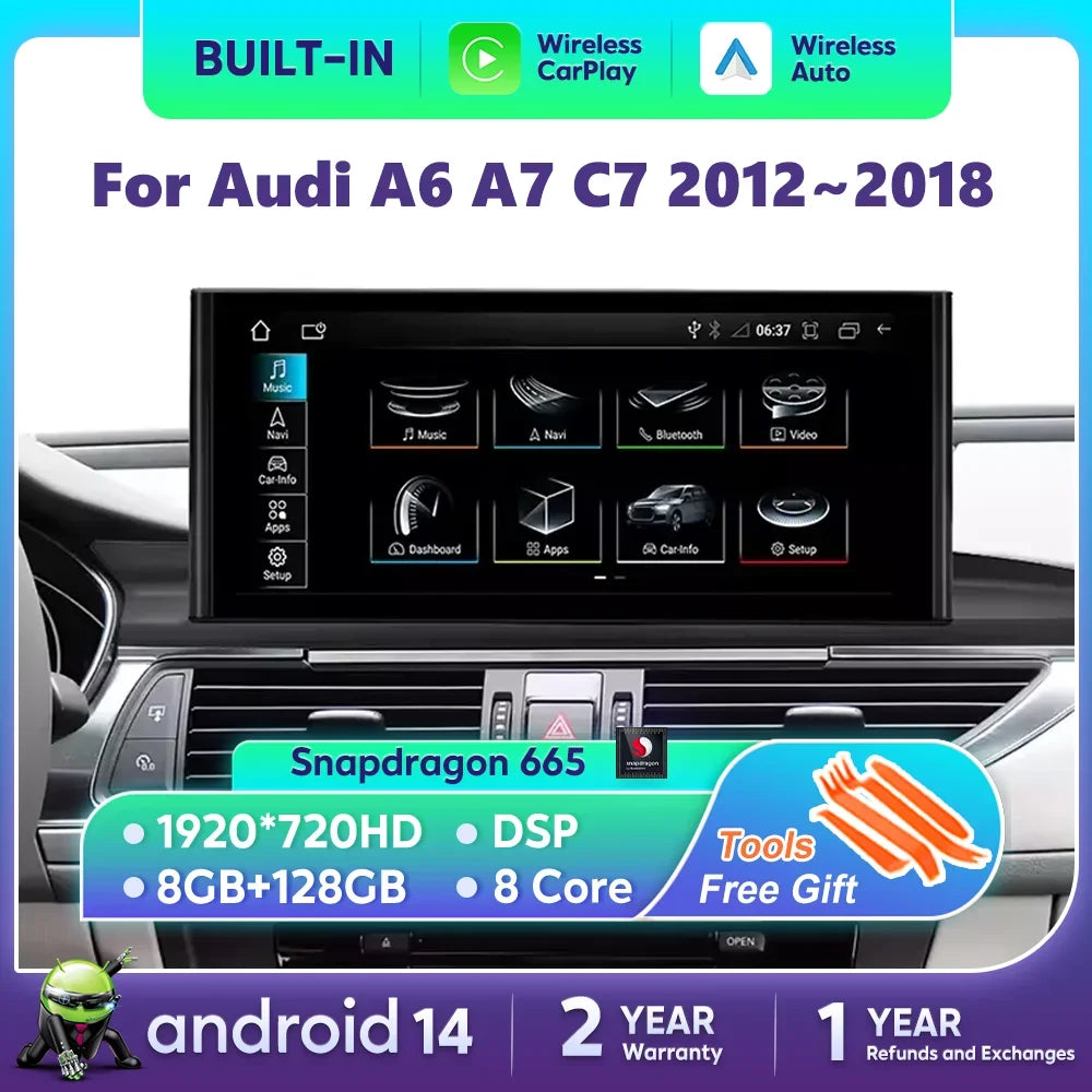 For Audi A6 A7 C7 2012~2018 Android 14 Auto Radio Wireless Carplay Player GPS Car Multimed