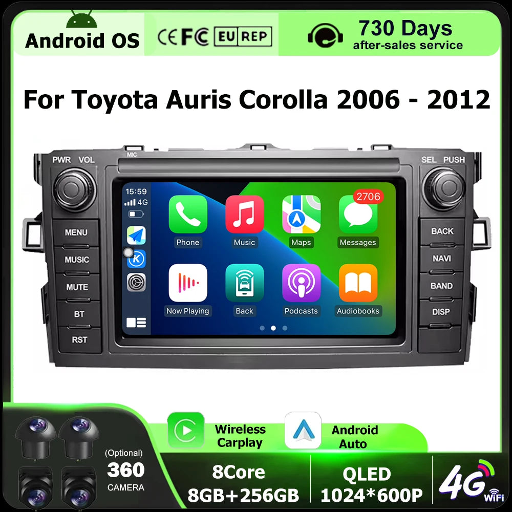 Wireless Carplay For Toyota Auris Corolla 2006-2012 Android 16 Auto Car Radio Multimedia P