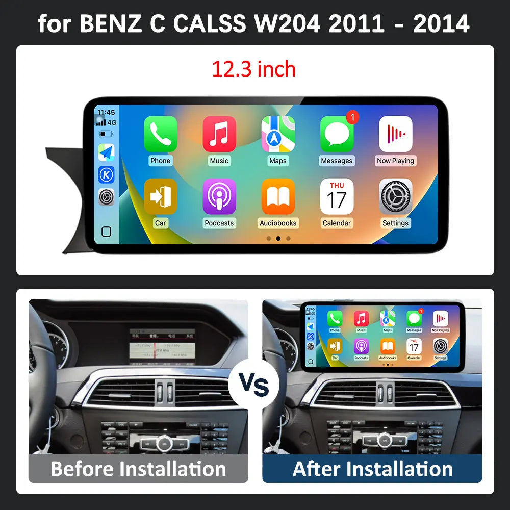 Carplay QLED Ultra-thin Screen Car Multimedia Radio Player for BENZ C CALSS W204 2011 - 20