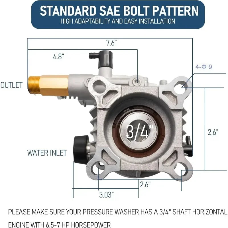 Professional Horizontal Pressure Pump Replacement - 3400PSI 2.5GPM 3/4" Shaft, Plug and Play for - Automotive LED Light