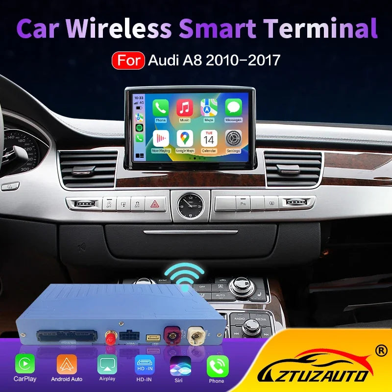 Wireless AI box CarPlay Android Auto Interface for Audi A8/A8L 2010-2017, Supports Mirror