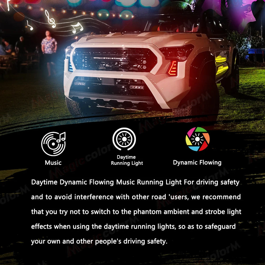 64 Colors DRL For Toyota Tacoma 2024 2025 LED Daytime Running Lights RGB Turn Signal Lamp  | AUTOKITSHOP