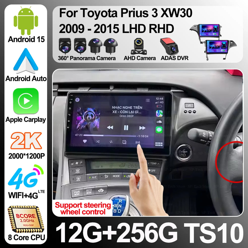10" Android 16 Player For Toyota Prius 3 Xw30 2009 - 2015 Lhd Rhd Carplay Car Head Unit Ra | AUTOKITSHOP