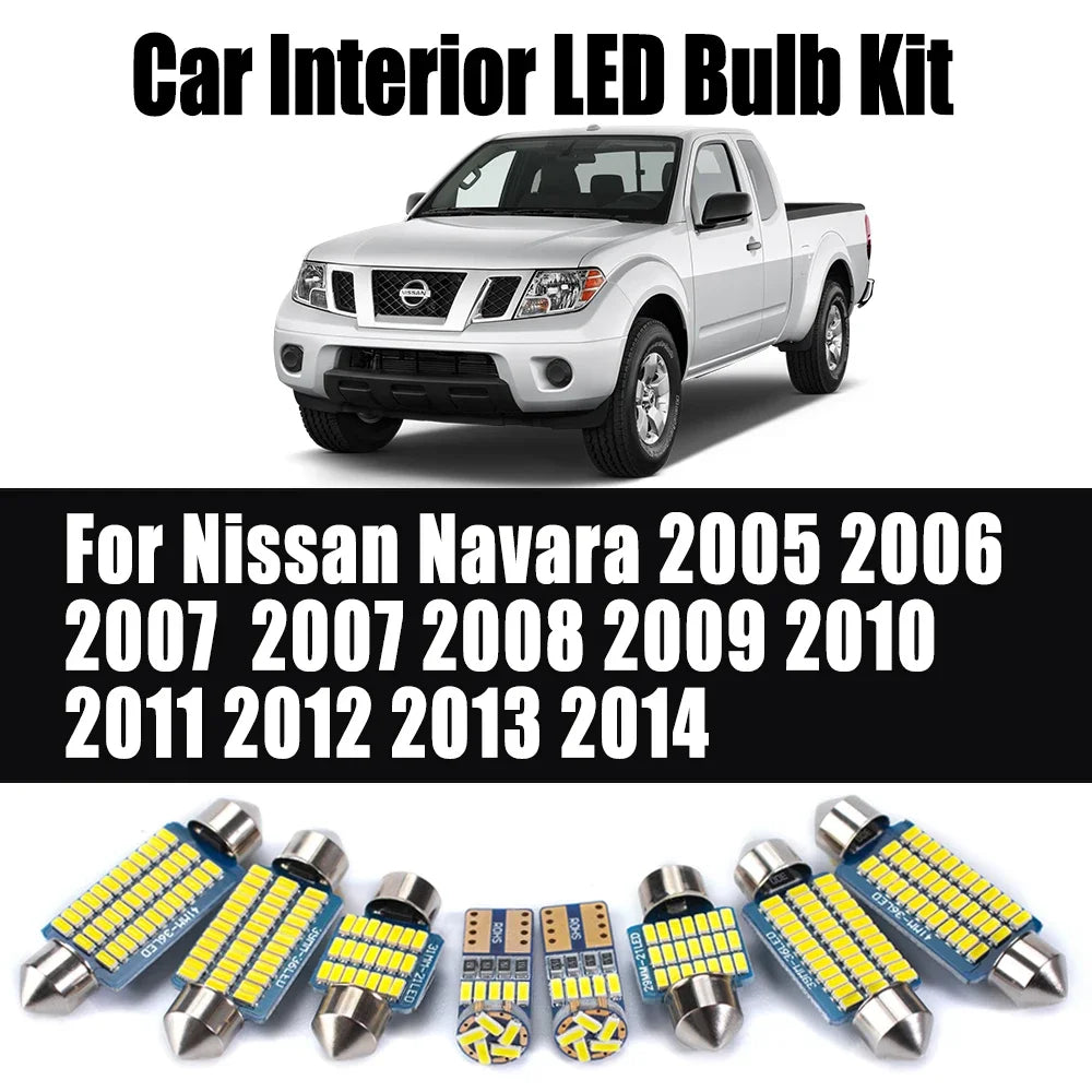 9-Piece LED Interior Light Kit for Nissan Navara 2005- 2011 - Canbus Dome Map Door Trunk Bulbs | AUTOKITSHOP