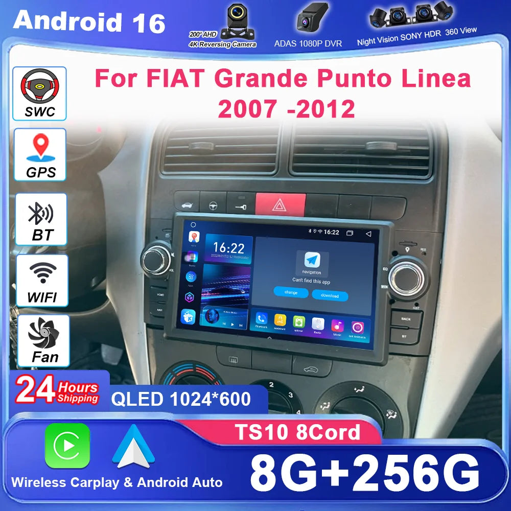 Android 16 Radio Stereo For FIAT Grande Punto Linea 2007 -2012 Auto GPS Navigation Multime