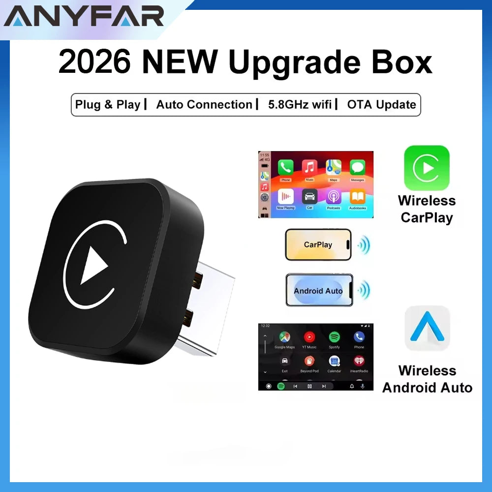 2026 Wireless CarPlay Adapter 2-in-1 Wired to Wireless Dongle for Carplay & Android phone