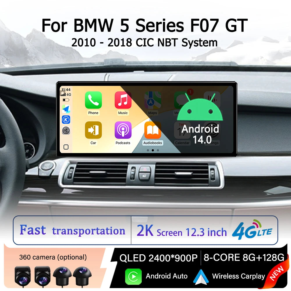 Android 14 for BMW 5 Series F07 GT 2010 - 2018 CIC NBT System Car Intelligent Accessories