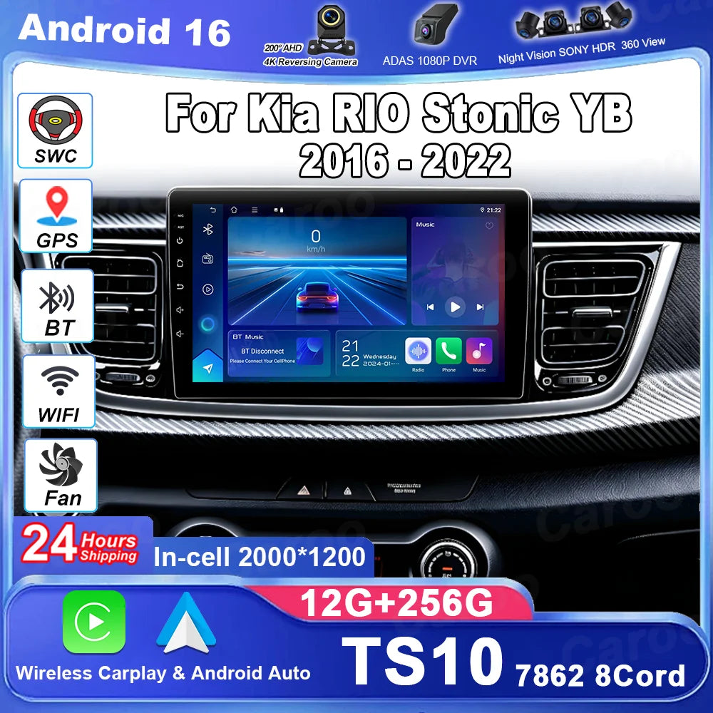 Android 16 For Kia RIO Stonic YB 2016 2017 2018 2019 2020 2021 2022 Stereo Head Unit Multi