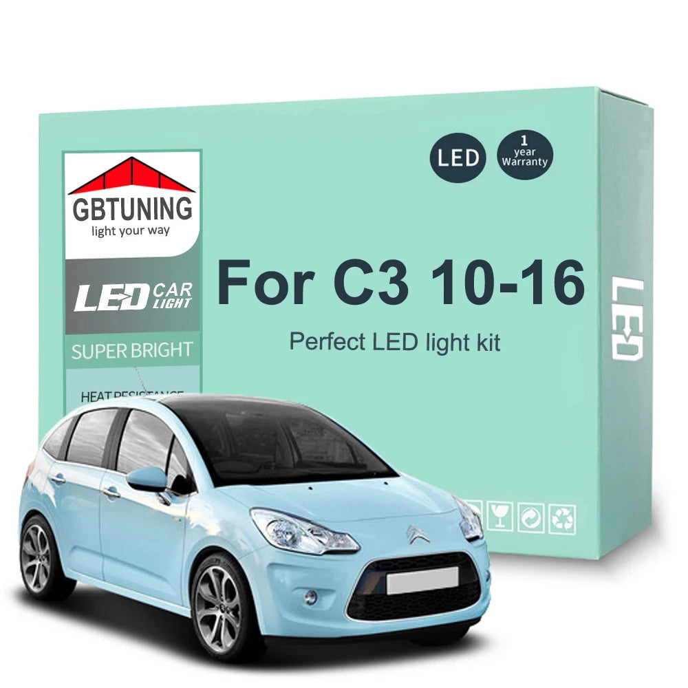 11-Piece LED Interior Light Kit for Citroen C3 2 MK2 - Canbus Error-Free Bulbs | AUTOKITSHOP
