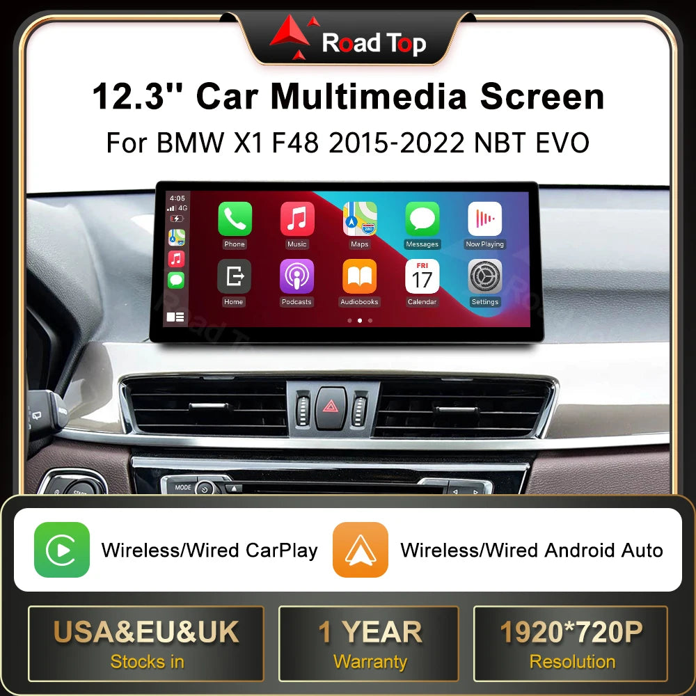 RoadTop 12.3' Wireless Carplay Car Multimedia Touch Screen For BMW X1 F48 2015-2022 NBT EV