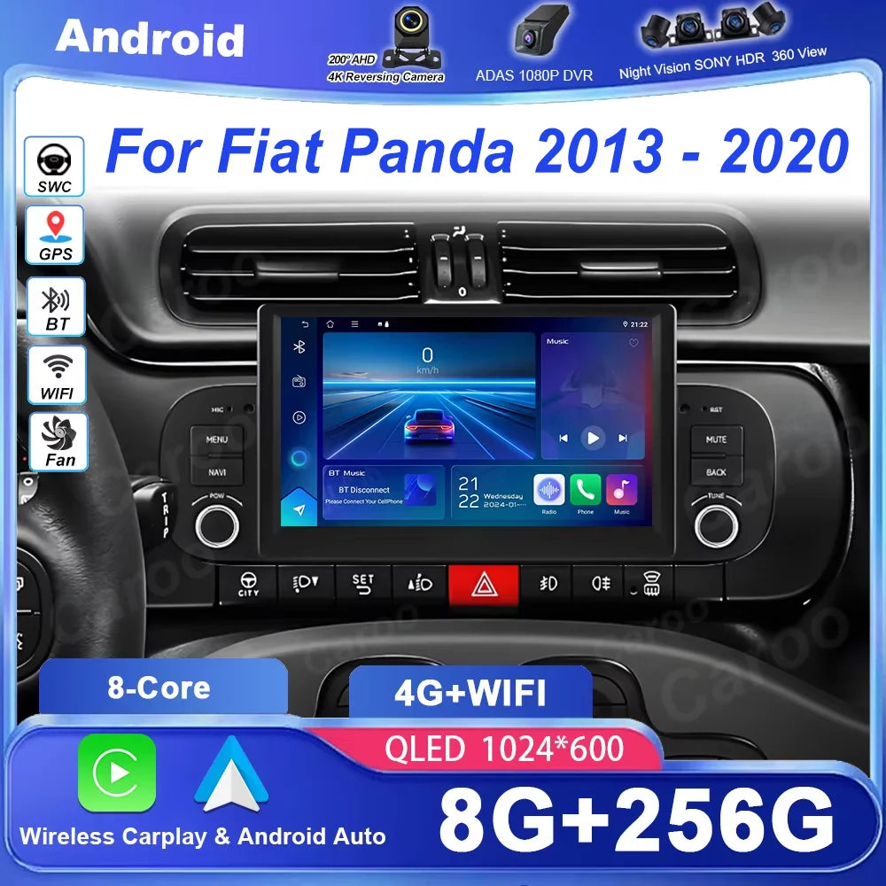 Android 16 Auto For Fiat Panda 2013-2020 Wireless CarPlay Car Radio GPS Navigation Multime