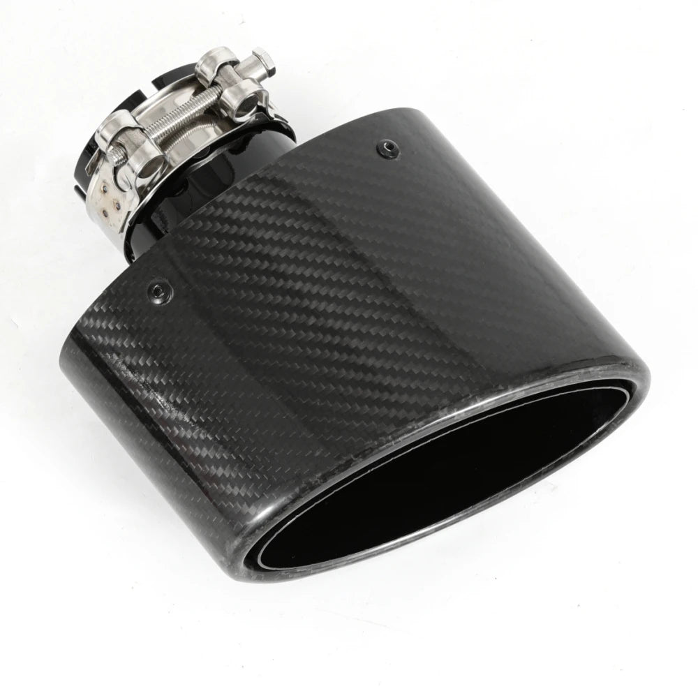 1Pcs Universal Car Glossy Carbon Fiber Muffler Tip Exhaust Pipe Nozzle Decoration Stainless Silv - Automotive LED Light