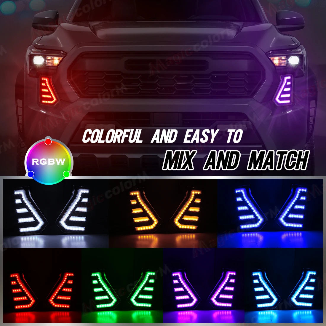 64 Colors DRL For Toyota Tacoma 2024 2025 LED Daytime Running Lights RGB Turn Signal Lamp  | AUTOKITSHOP
