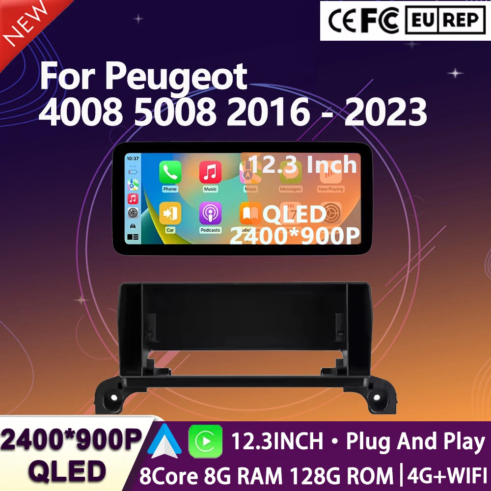 12.3" Android 15 Carplay Auto For Peugeot 4008 5008 2016 - 2023 Radio Navigation Multimedi | AUTOKITSHOP