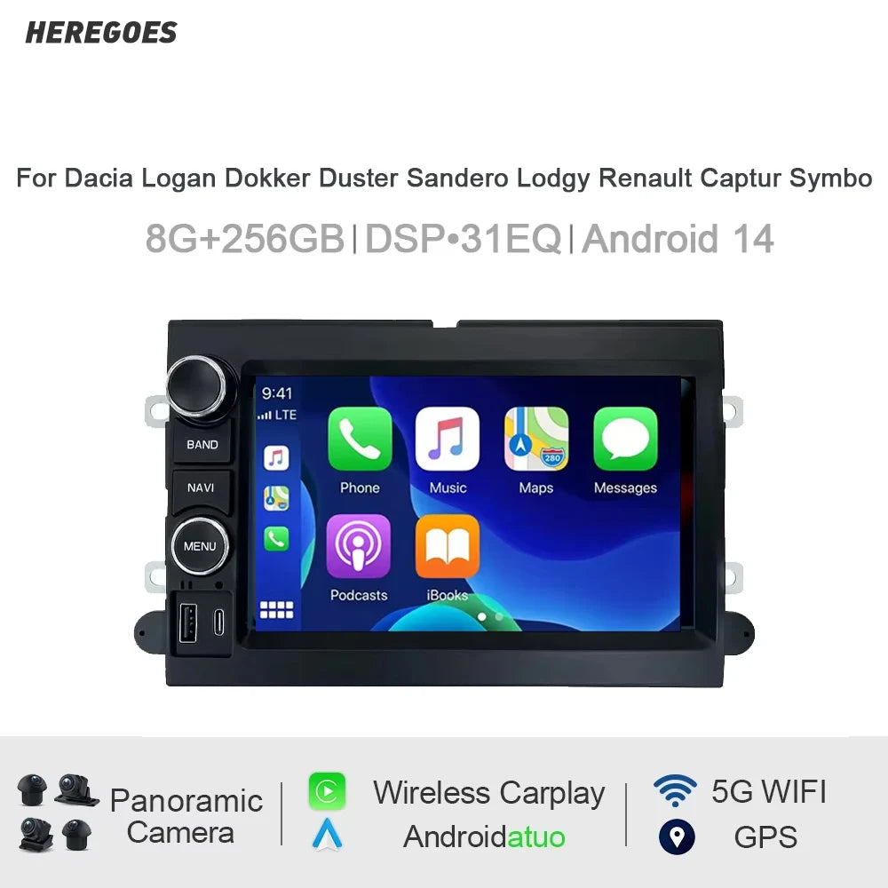 12.3" Car Radio GPS Multimedia Player 8G+128G IPS WiFi for Dacia Logan Dokker Duster Sandero Lodgy Renault Captur Symbol