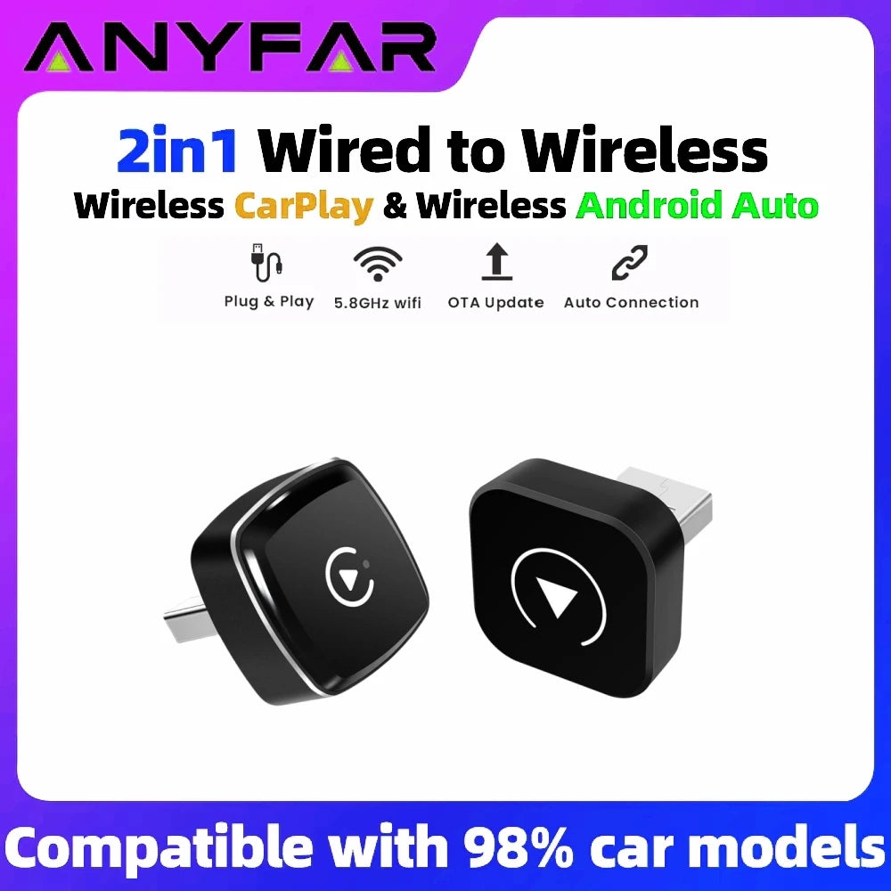 2in1 Wireless CarPlay Dongle Wireless Android Auto Adapter AI Smart Box For Car With Wired | AUTOKITSHOP
