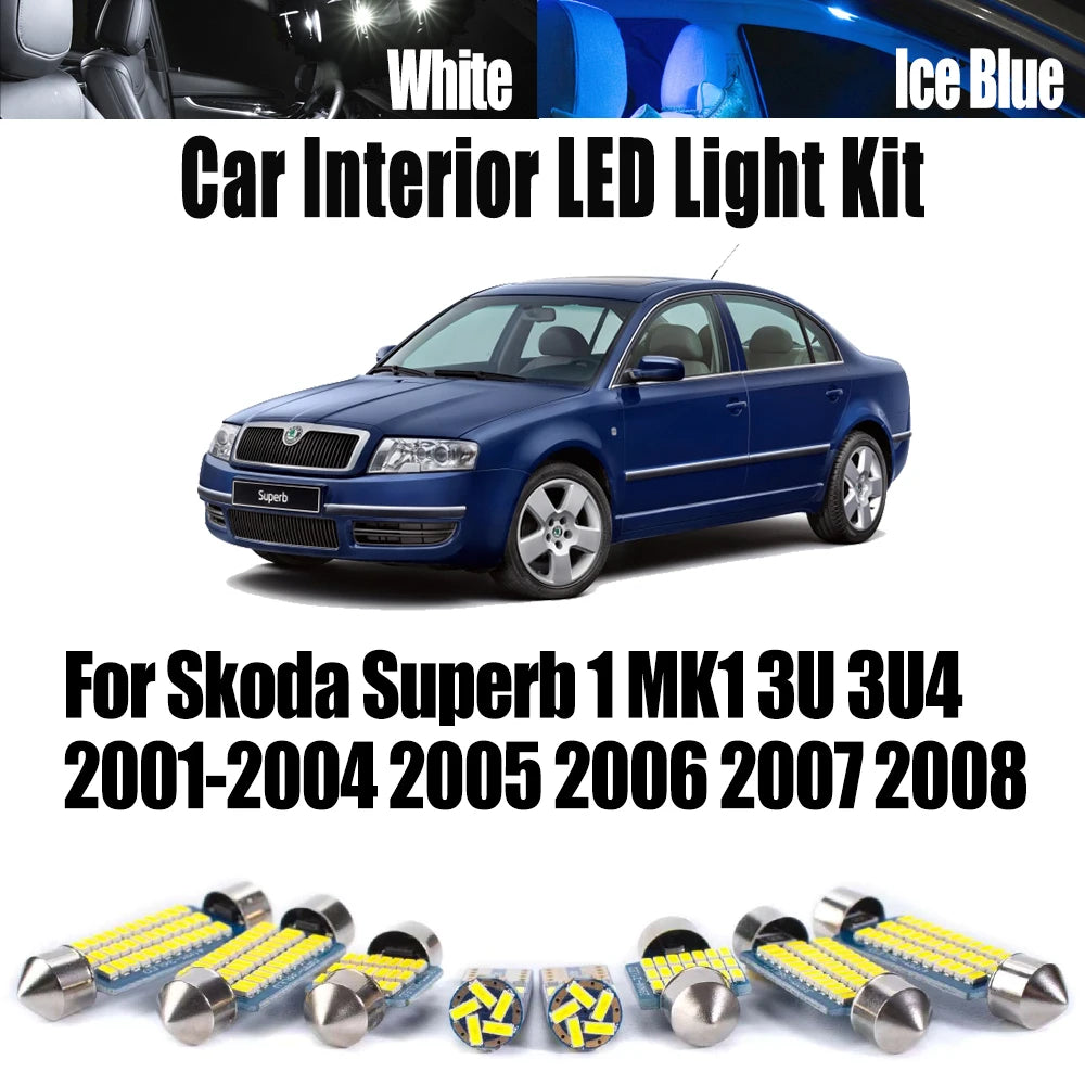 13-Piece LED Interior Light Kit for Skoda Superb 1 MK1 3U 3U4 2001- 2005 - Canbus Dome Map Door Trunk Bulbs | AUTOKIT...