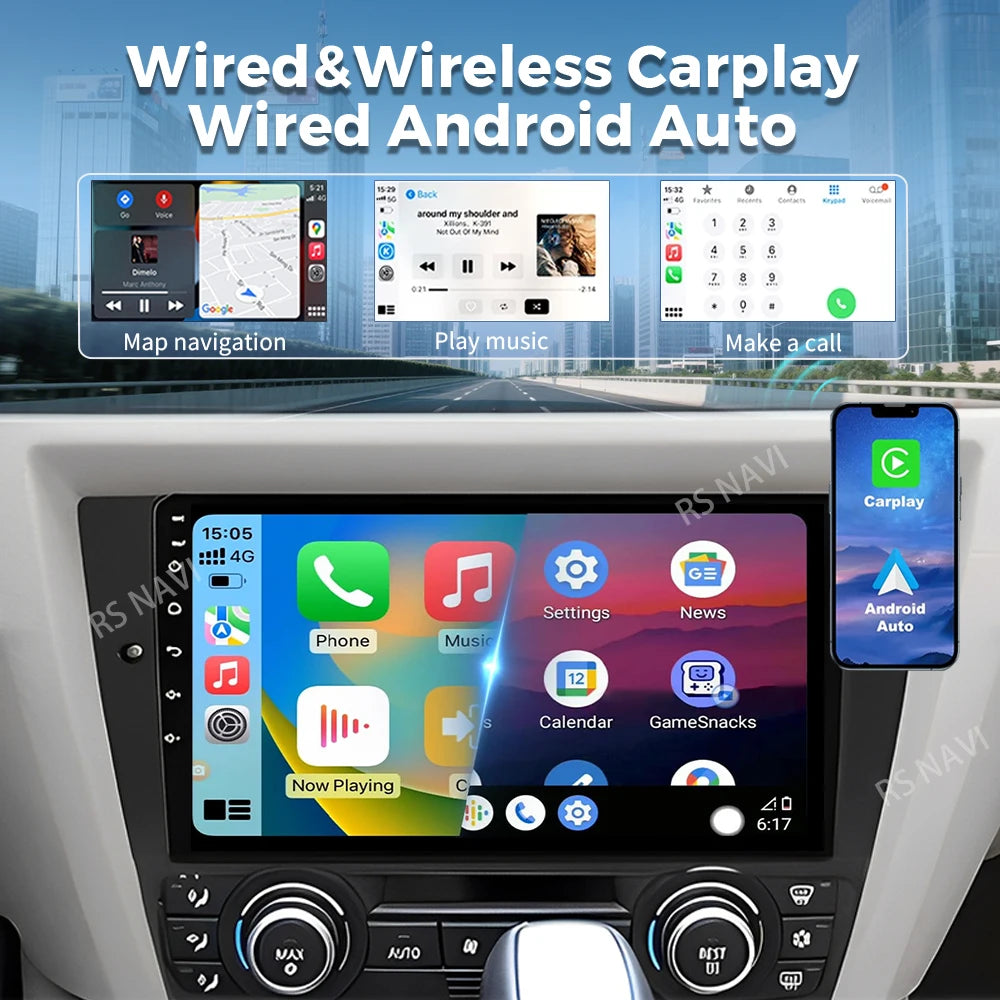 Android 16 For BMW 3 Series E90 E91 E92 E93 2004 - 2011 2K QLED Android Car Radio Multimed