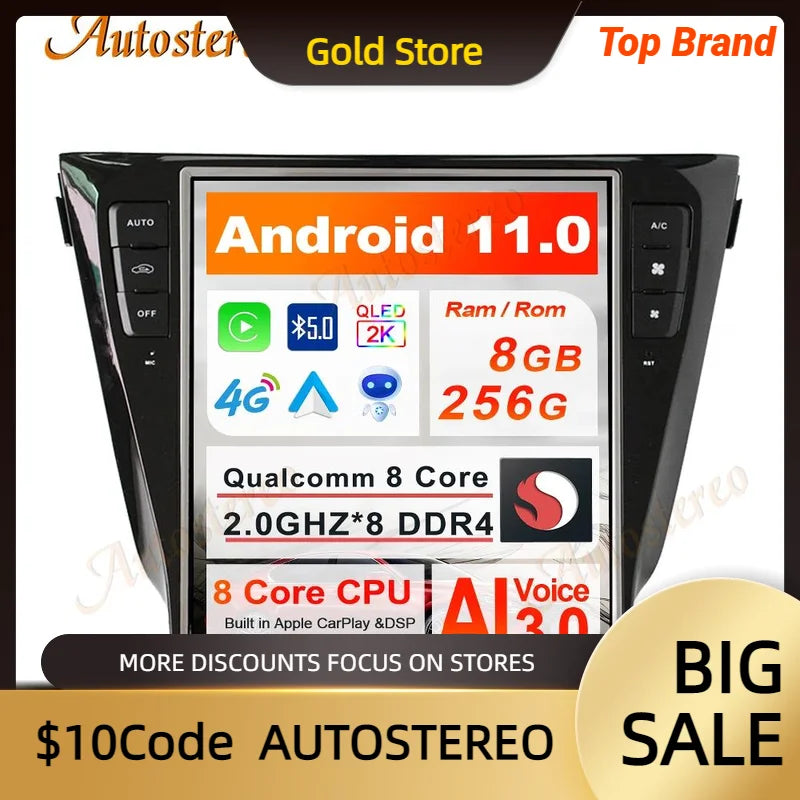 Vertical Screen Android Carplay For Nissan Qashqai 2013-2020 Tesla Style Car GPS Navigatio