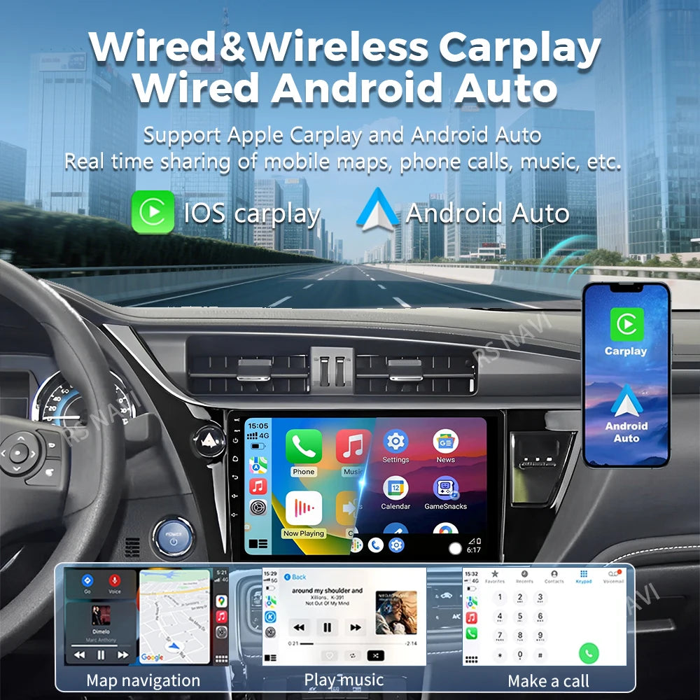 Android 16 For Toyota Corolla 11 Auris LHD 2017 - 2019 2K QLED Android Car Radio Multimedi