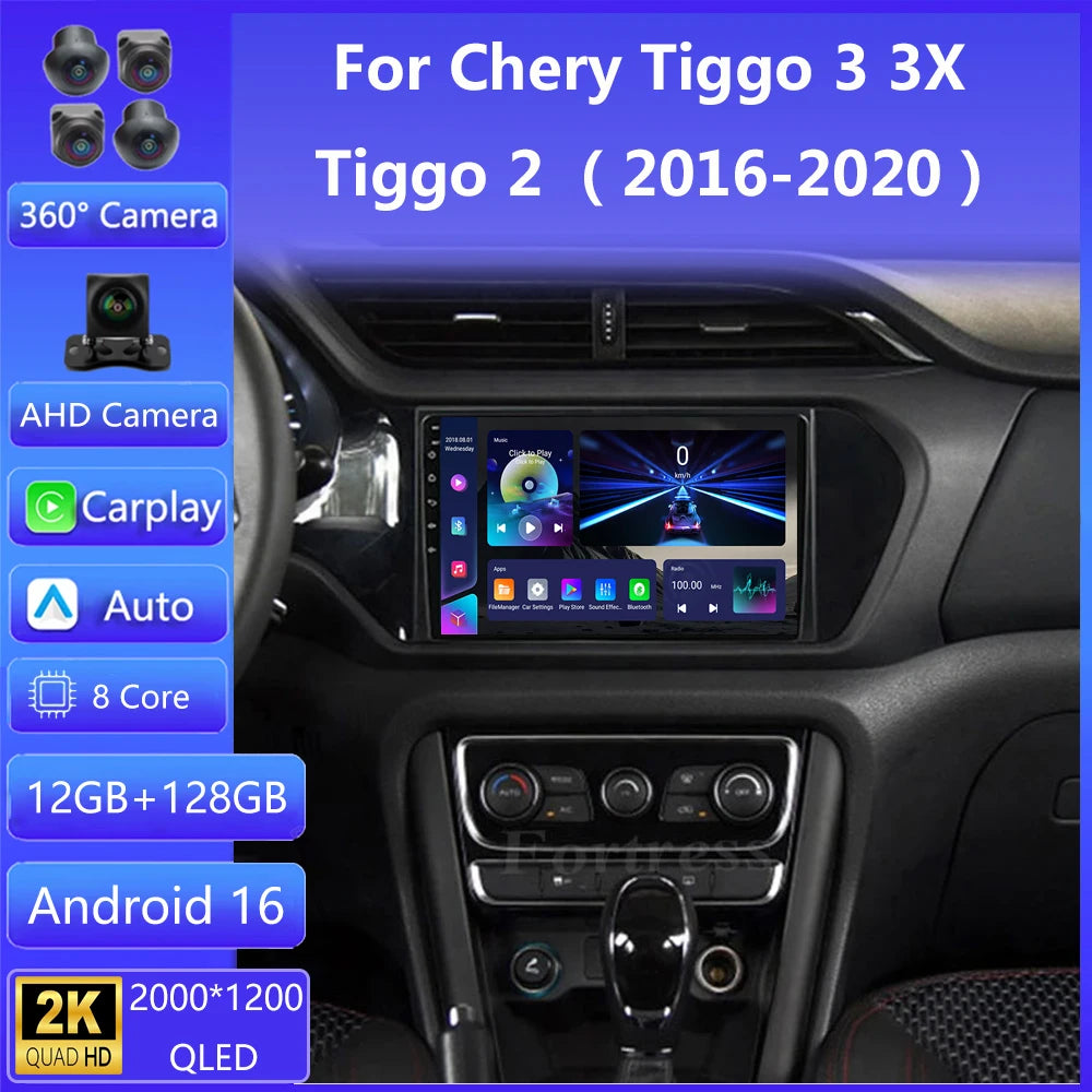 Android 16 Carplay Auto 2K Screen Car Radio Player For Chery Tiggo 3X 3 2 2016 - 2020 Vide