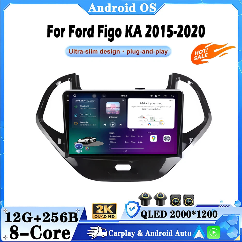 9" Android Auto For Ford Figo KA 2015-2020 QLED DPS Screen Car Radio Stereo Multimedia Wir