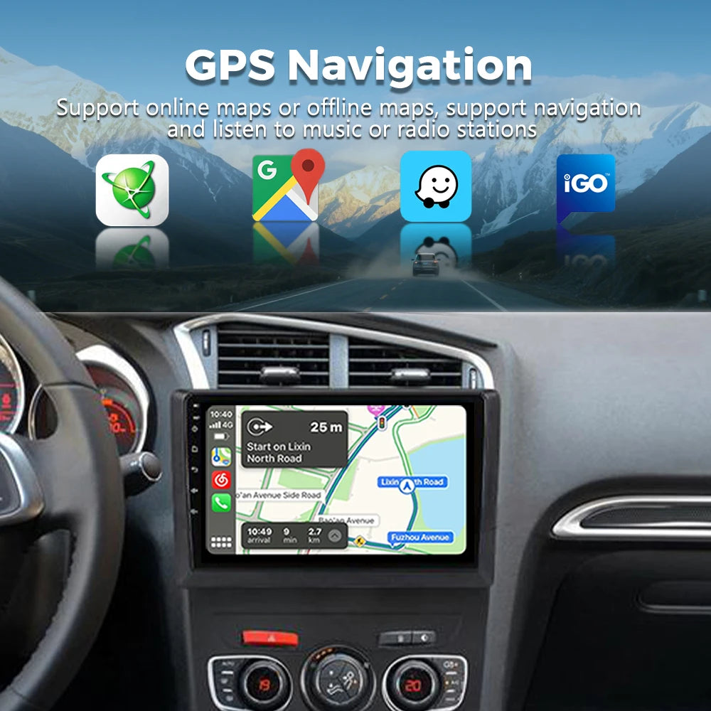 Android 16 Carplay DSP WIF+4G Car Radio GPS Multimedia Player For Citroen C4 C4L DS4 2013
