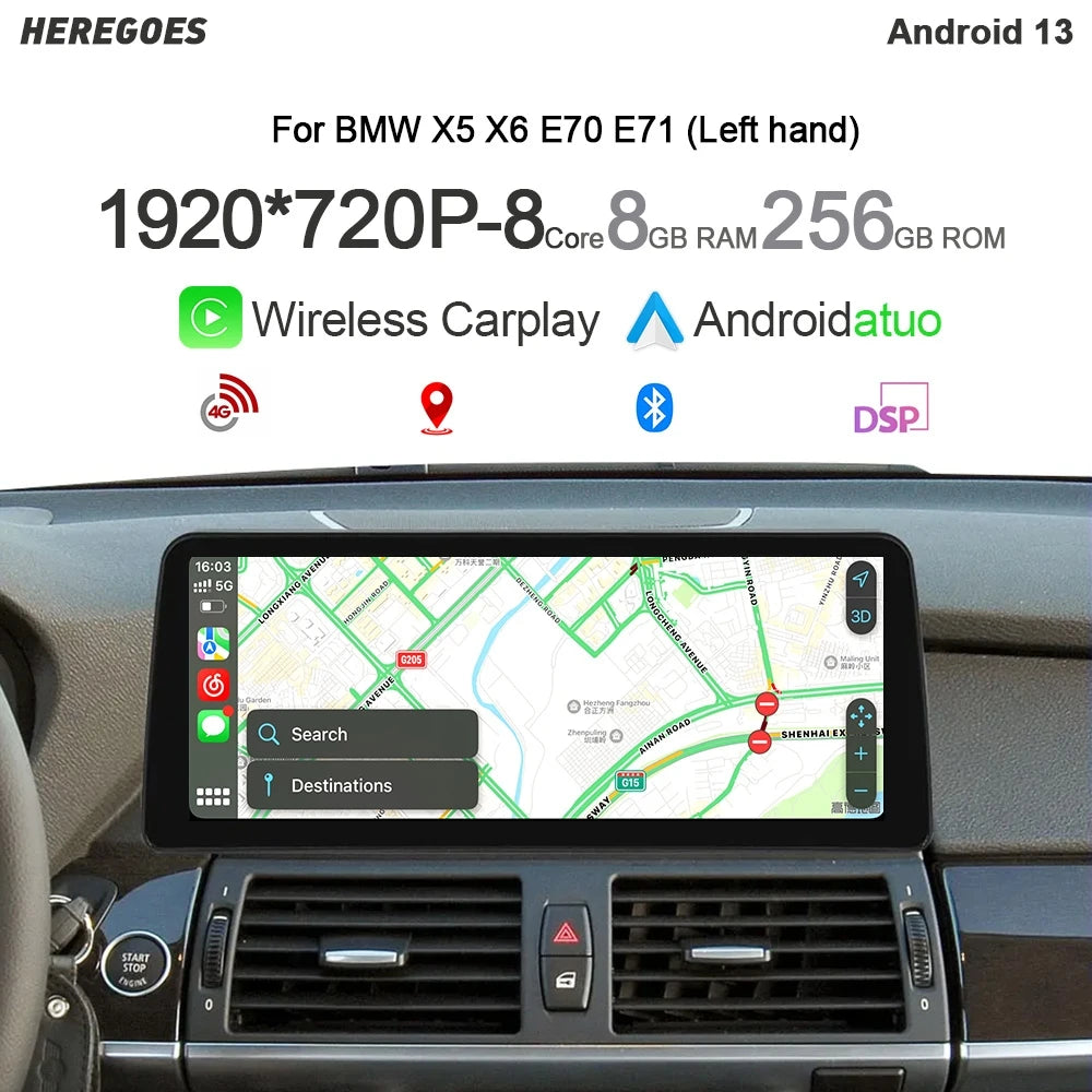 12.3" Car Radio GPS Android 13 for BMW X5 X6 E70 E71 E72 2007-2013 8+256G Bluetooth 4G Multimedia Player - Autoradio Ste