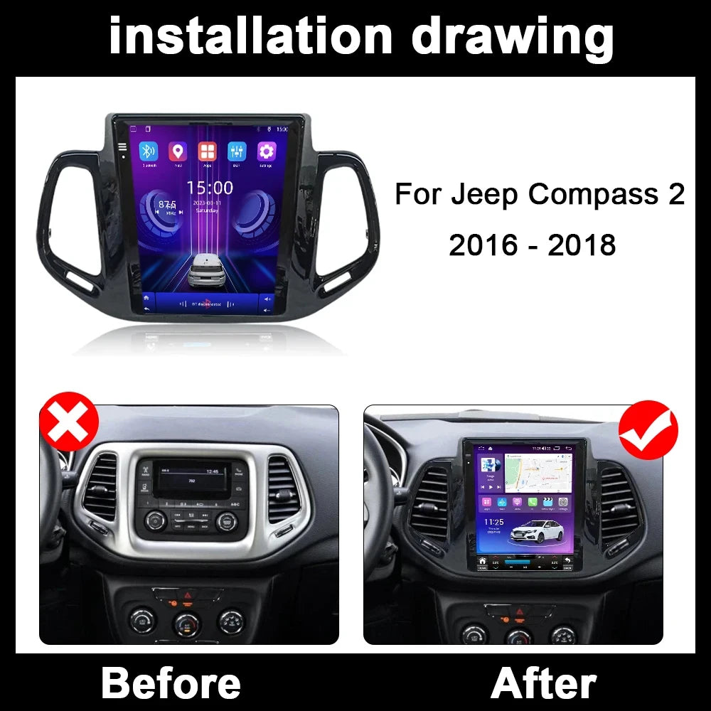 Car Radio Multimedia Video Player GPS Navigation For Jeep Compass 2 2016 2017 2018 Android