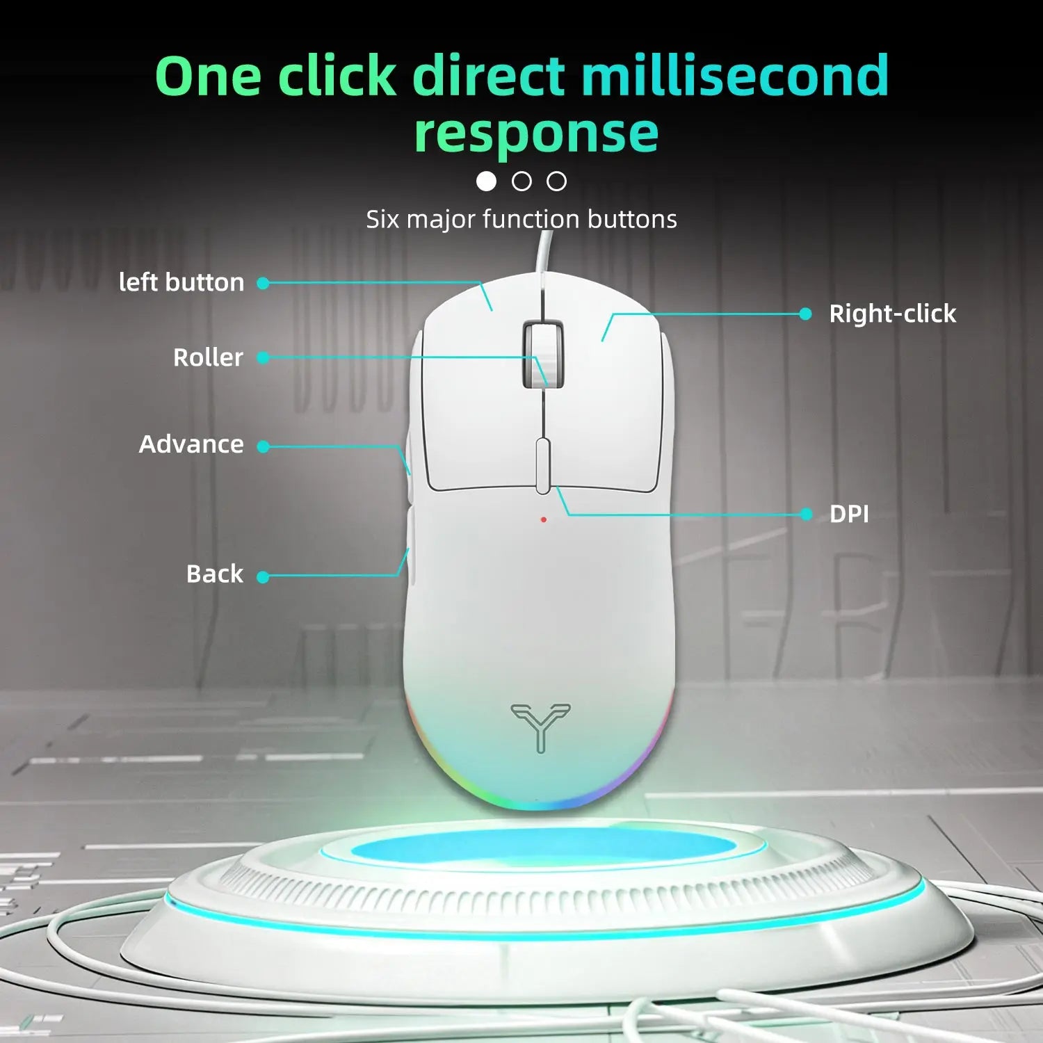 Silent Wired Esports Mouse with 6 RGB Lighting Modes High-Fidelity Audio Lightweight Ergon