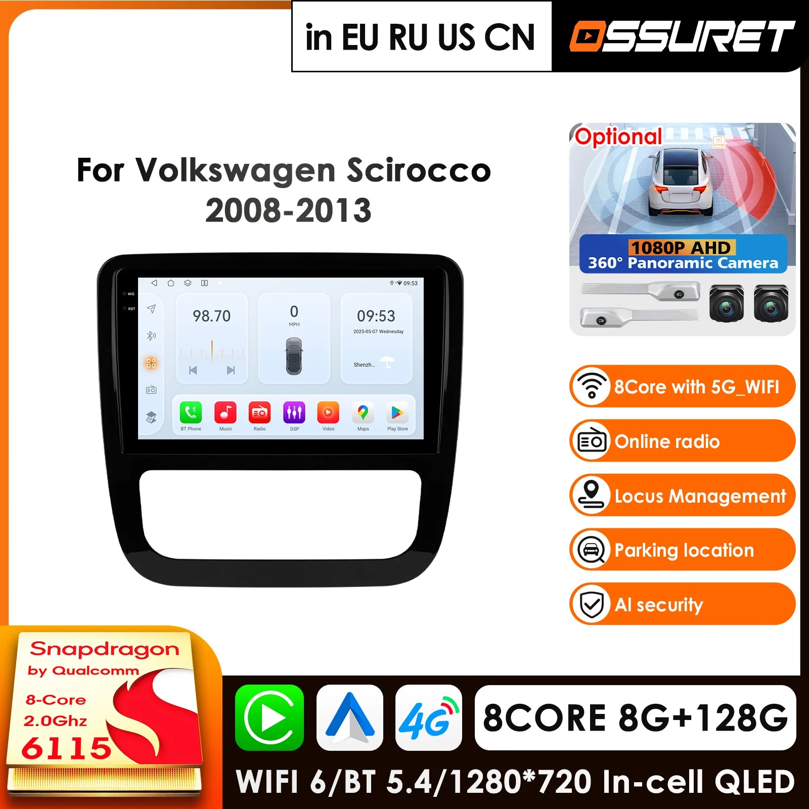 9" Android Car Radio GPS Navigation for Volkswagen Scirocco EOS 2008-2016 Multimedia Player with CarPlay - 4G 32G 6G 64G