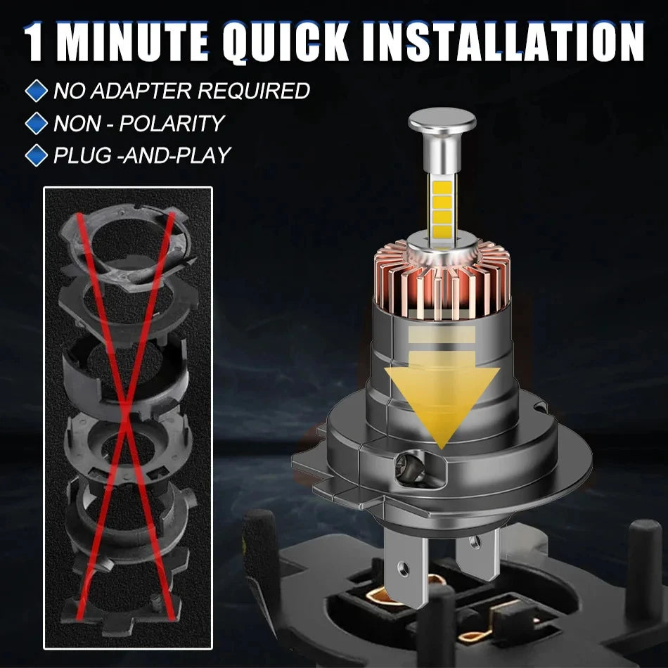 800W 360 H7 LED Car Headlight Bulb Canbus 600000LM Light for Car Turbo Mini H7 LED HeadLam
