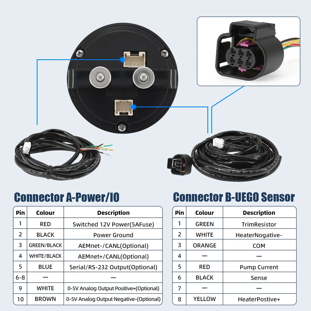 For 30-0300 X-Series AFR Wideband LSU 4.9 Lambda Meter Oxygen Sensor Controller Gauge Car 02 Air - Automotive LED Light