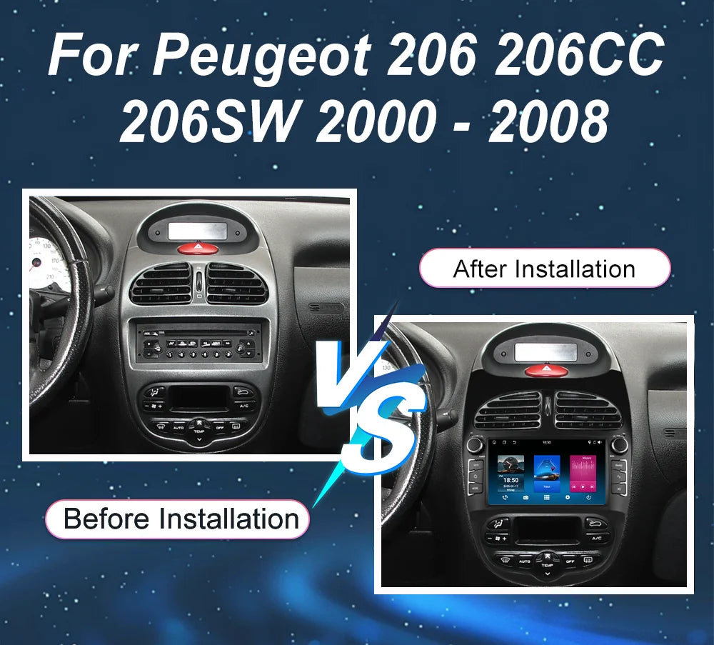 Android 15 Car DVD Radio Stereo For Peugeot 206 206CC 206SW 2000 -2008 Auto GPS Navigation