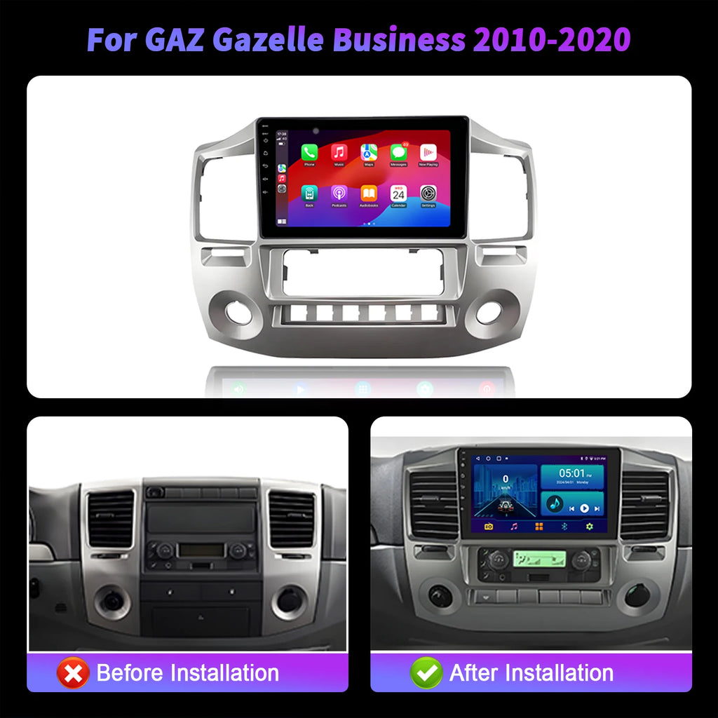For GAZ Gazelle Business 2010-2020 Car Radio Multimedia Apple Android 14 Wireless BT CarPl