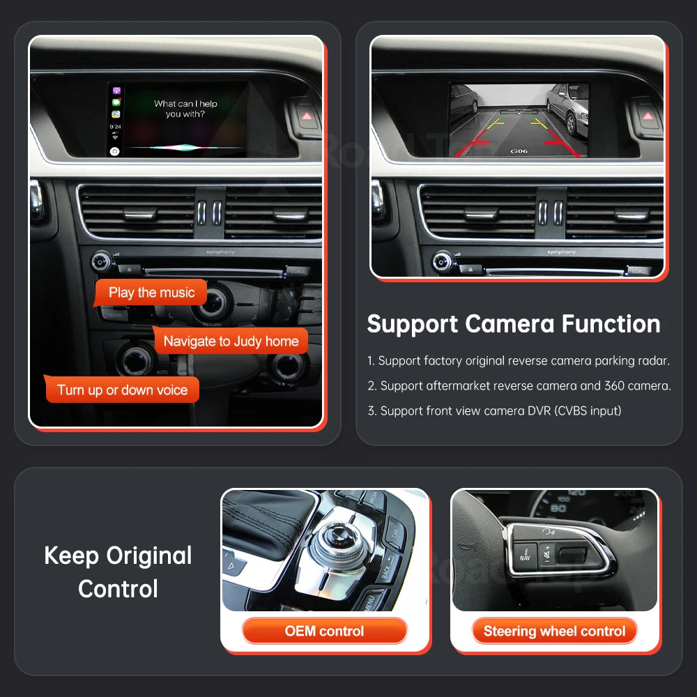 Road Top Wireless Carplay for Audi A4 A5 Q5 2009-2015, with Android Auto Interface AirPlay | AUTOKITSHOP