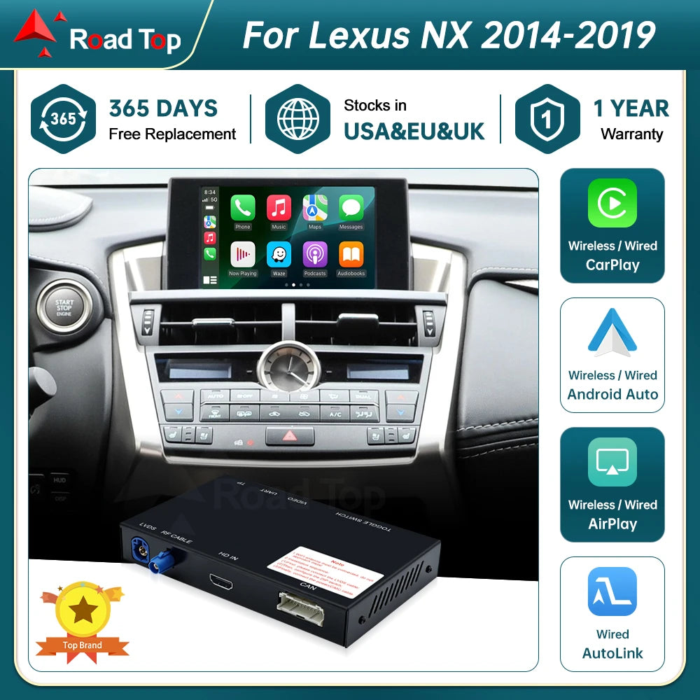 Wireless CarPlay RoadTop for Lexus NX 2014-2019, with Android Auto Mirror Link AirPlay Car